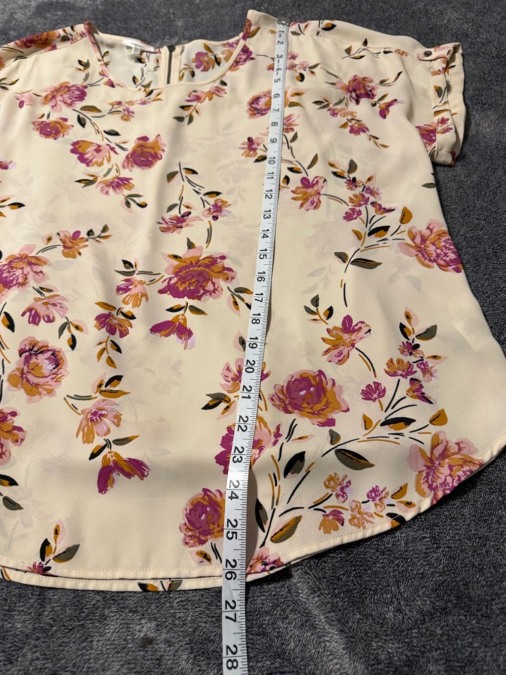 Maurices Women’s Floral Short-Sleeve Blouse - Cream with Pink Floral Print - Picture 5 of 6